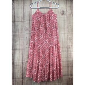 Rails Women's Pink‎ Floral Ruffled Midi Sundress Sz XS Linen Blend Relaxed Dress